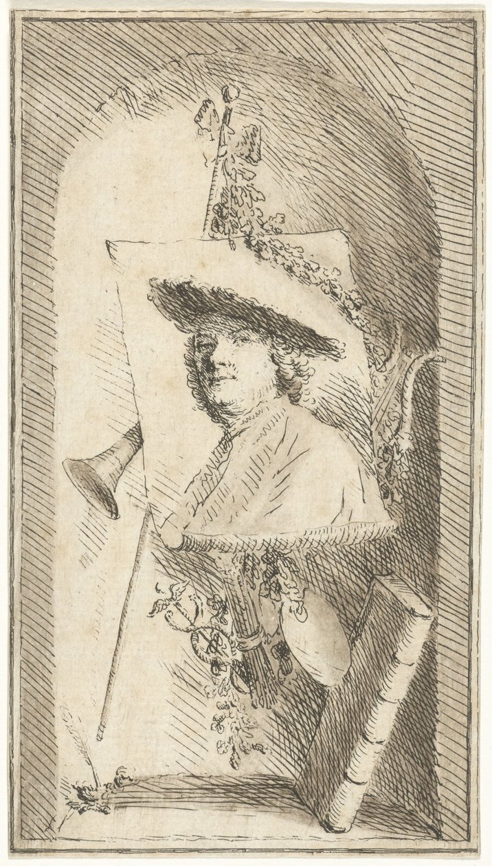 Zelfportret van Cornelis Ploos van Amstel door Cornelis Ploos van Amstel (signed by artist)