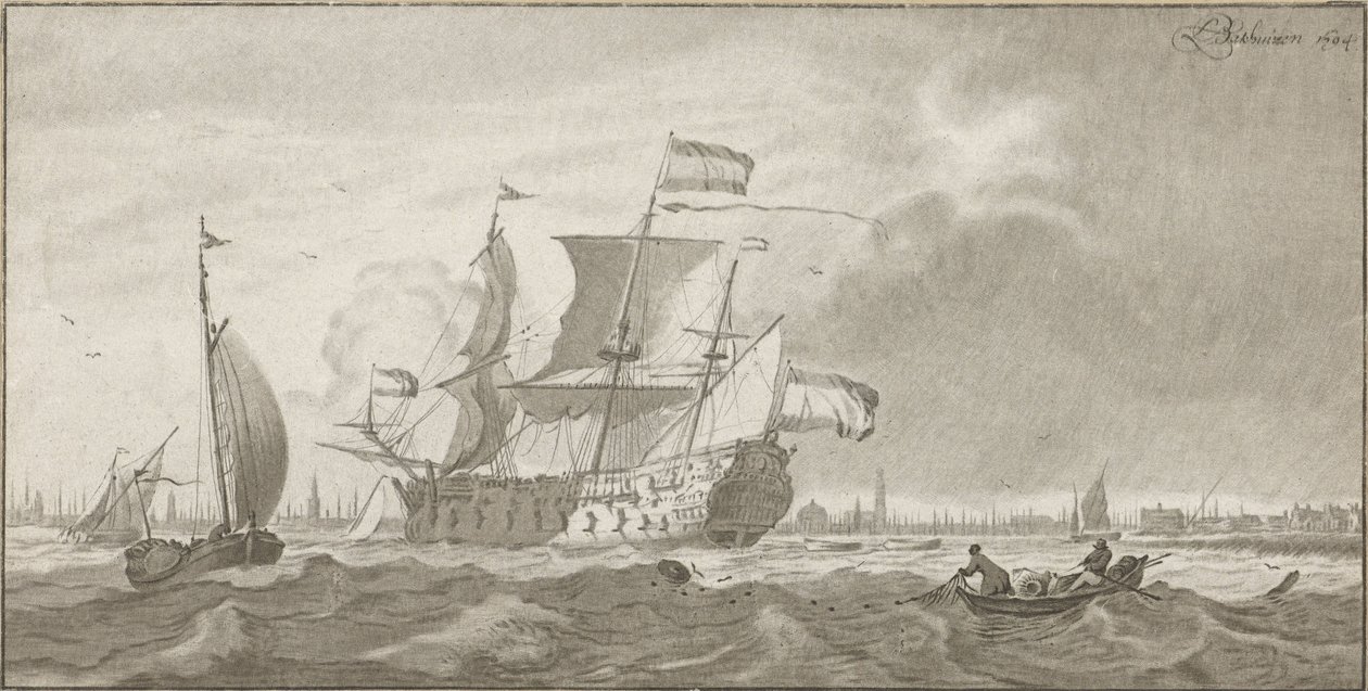 Oorlogsschip op het IJ door Cornelis Ploos van Amstel