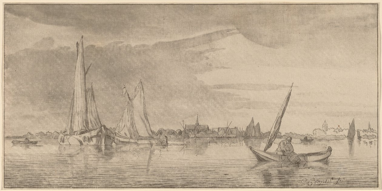 Rivier met Stad door Cornelis Ploos van Amstel