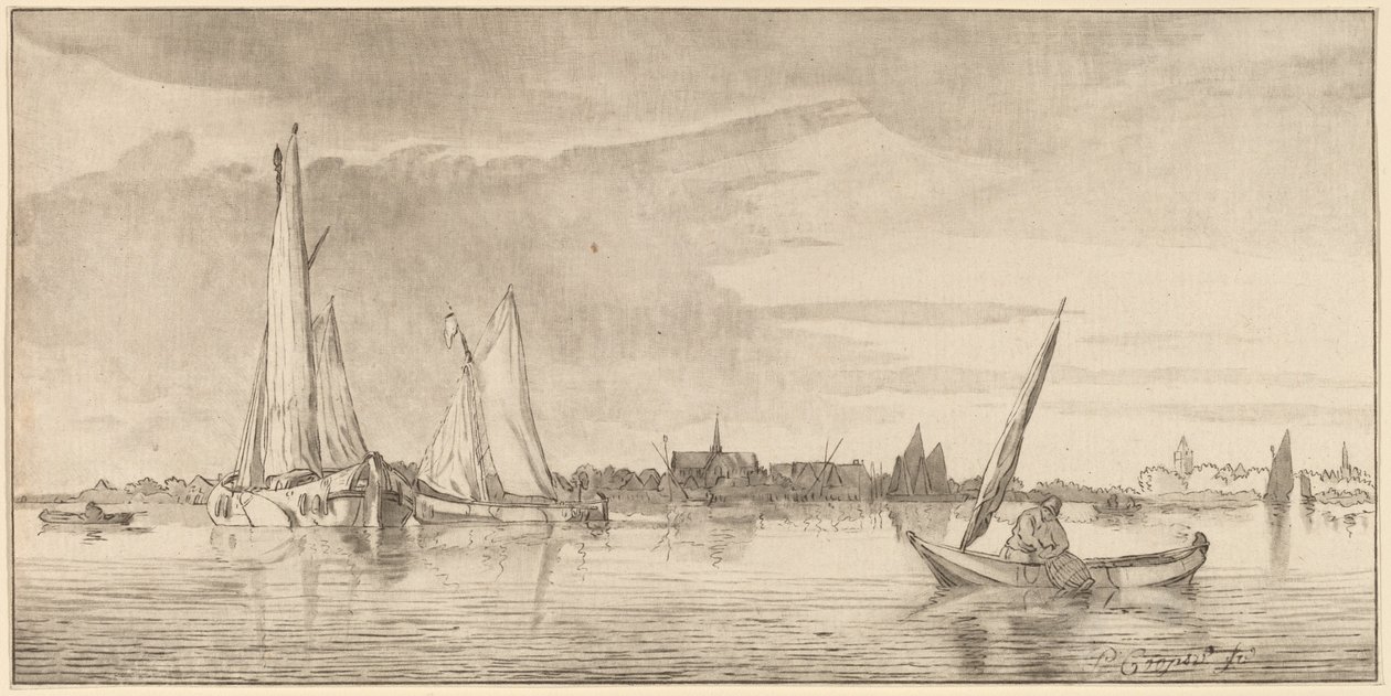 Rivier met Stad door Cornelis Ploos van Amstel