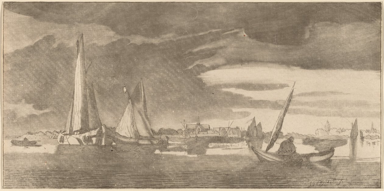 Rivier met stad door Cornelis Ploos van Amstel