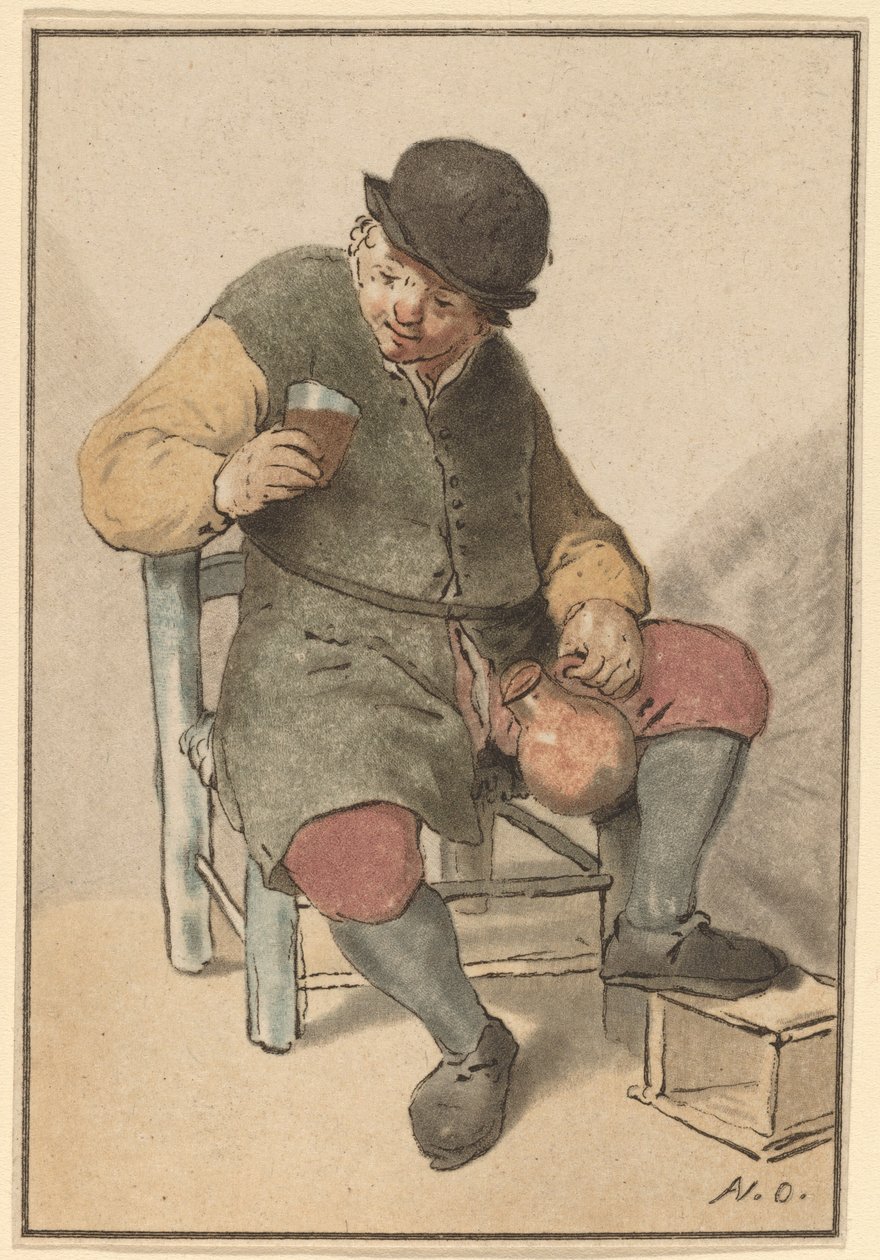 Zittende boer met kruik, ca. 1763 door Cornelis Ploos van Amstel