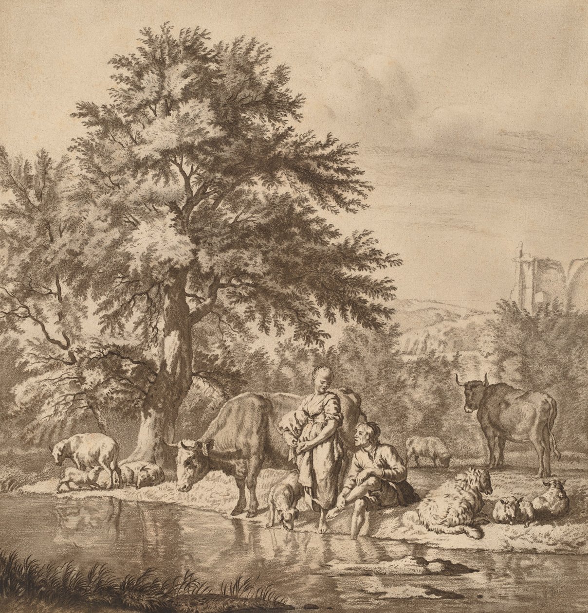 Herder en Herderin met hun Kudde, 1763, gepubliceerd 1765 door Cornelis Ploos van Amstel