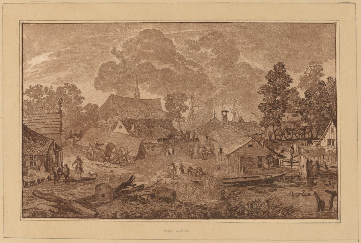 Dorp met vijver door Cornelis Ploos van Amstel
