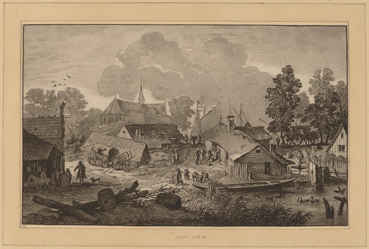 Dorp met vijver door Cornelis Ploos van Amstel