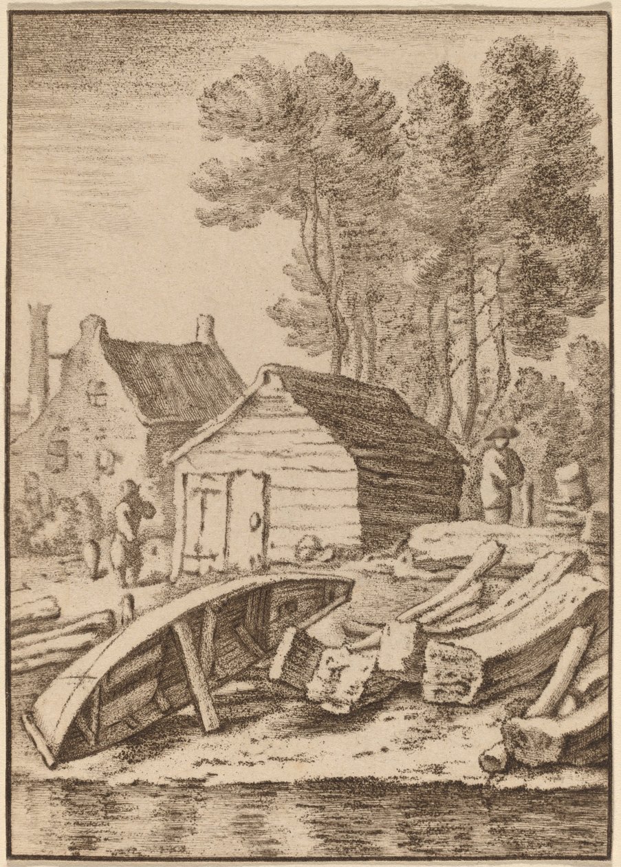 Scheepswerf door Cornelis Ploos van Amstel after Herman Saftleven