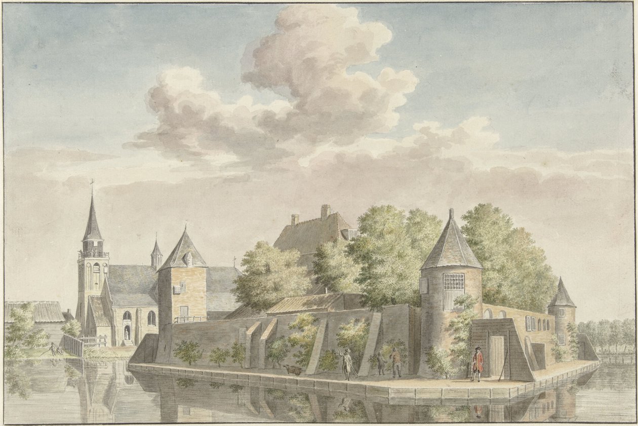 Het Hof van Putten en de kerk van Geervliet door Cornelis Pronk (possibly)