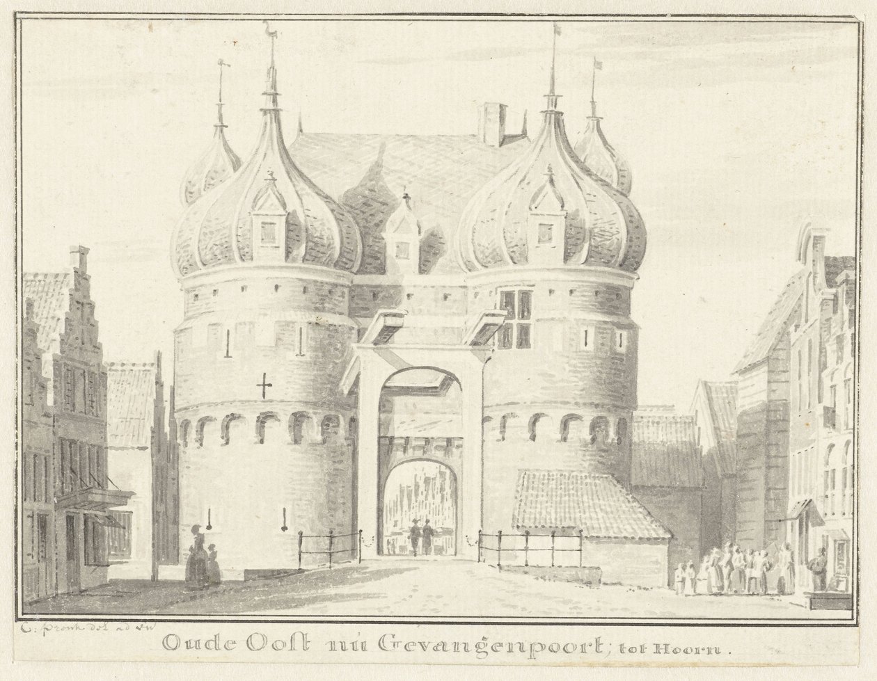 De oude Oosterpoort of Gevangenpoort te Hoorn door Cornelis Pronk