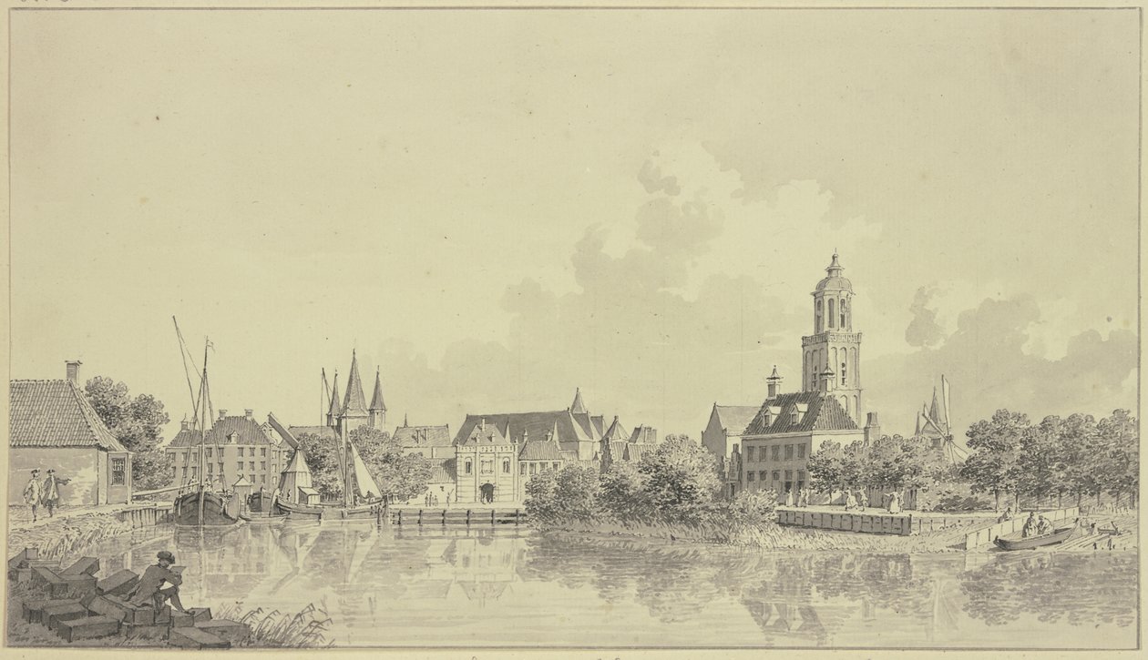 Gezicht op de haven van Zwolle door Cornelis Pronk