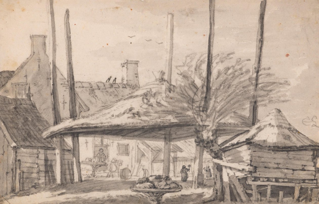 Een lege hooimijt door Cornelis Saftleven
