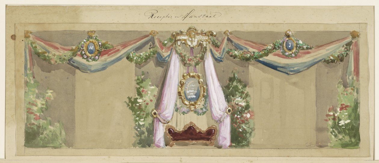Ontwerp voor de feestdecoratie ter gelegenheid van het zilveren huwelijk van J.C. van Pappelendam en echtgenote door Cornelis Springer
