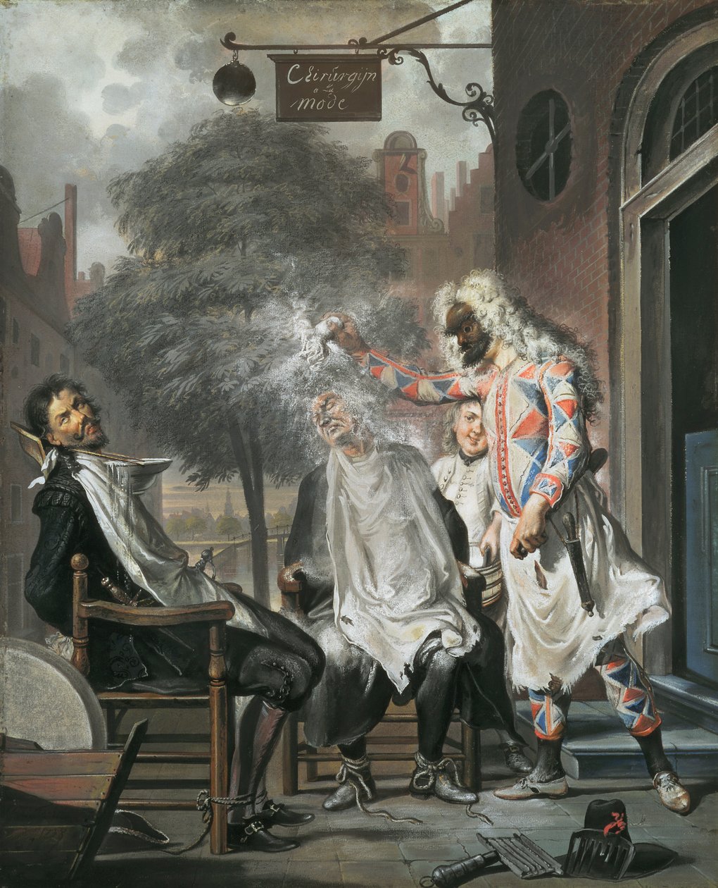 Harlekijn, Magiër en Kapper: De rivalen ontmaskerd, 1738 door Cornelis Troost