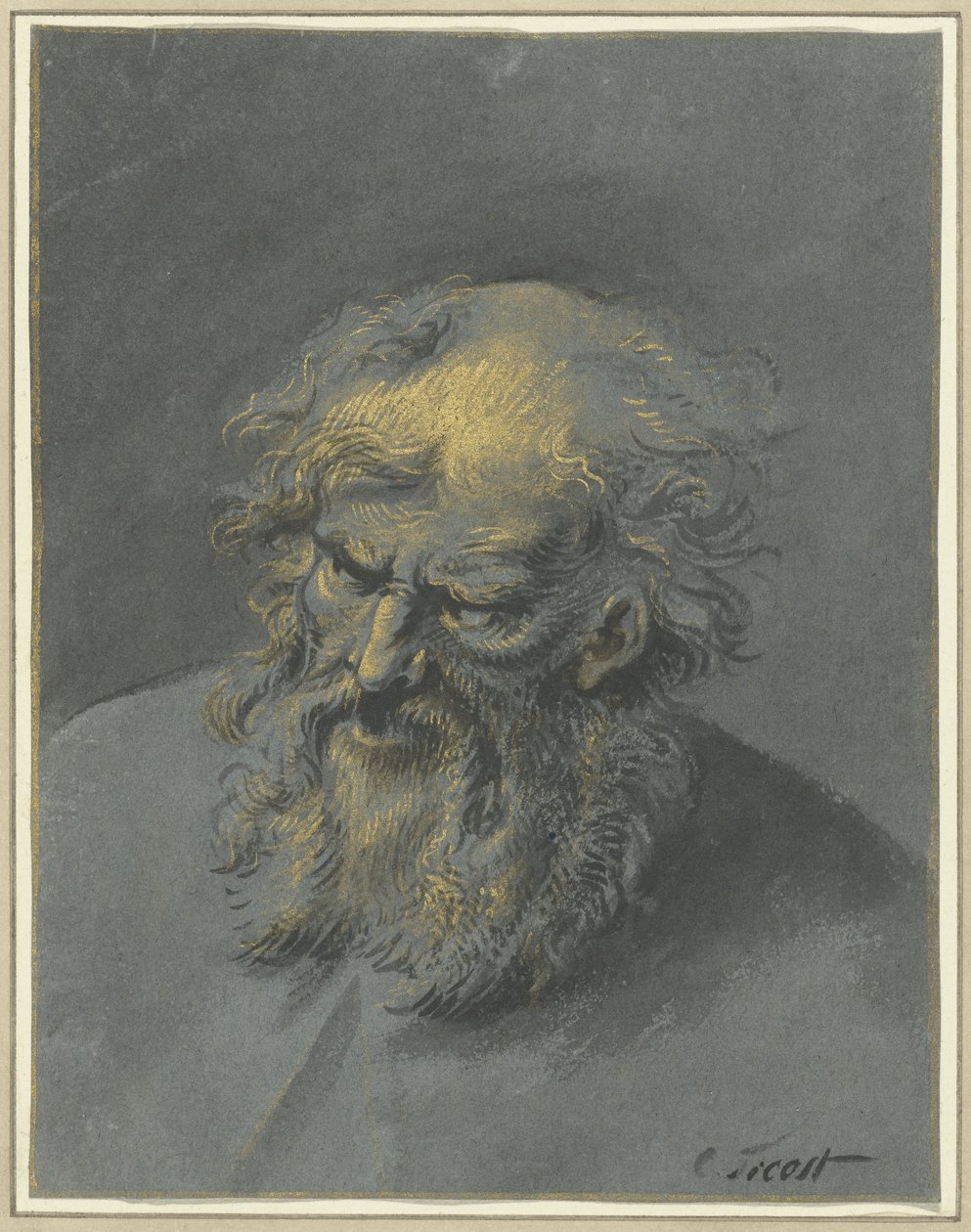 Kop van een oude man met baard (een apostel of filosoof) door Cornelis Troost