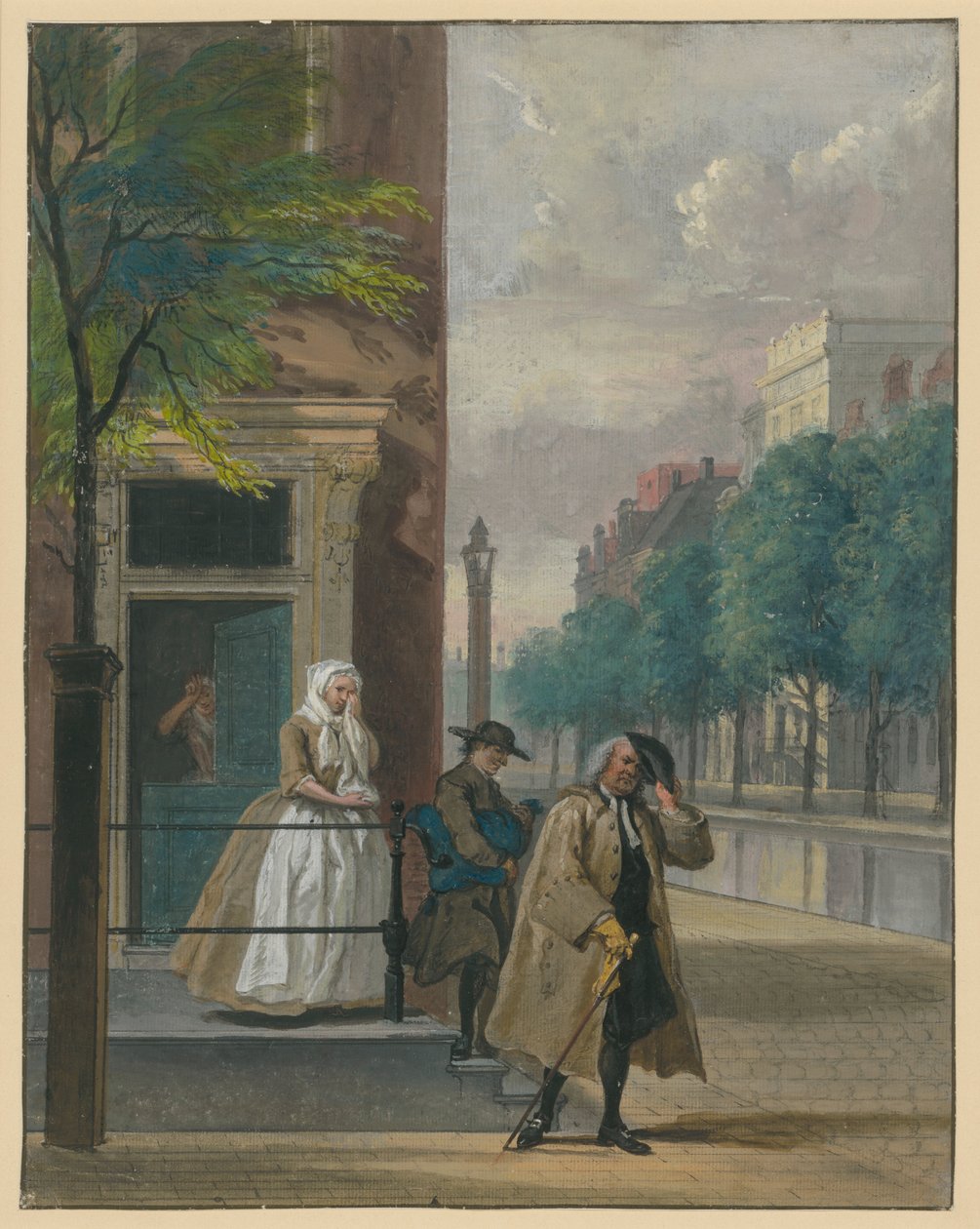 Scène uit een blijspel ("De ontdekte Schijndeugd" van Lingelbach) door Cornelis Troost