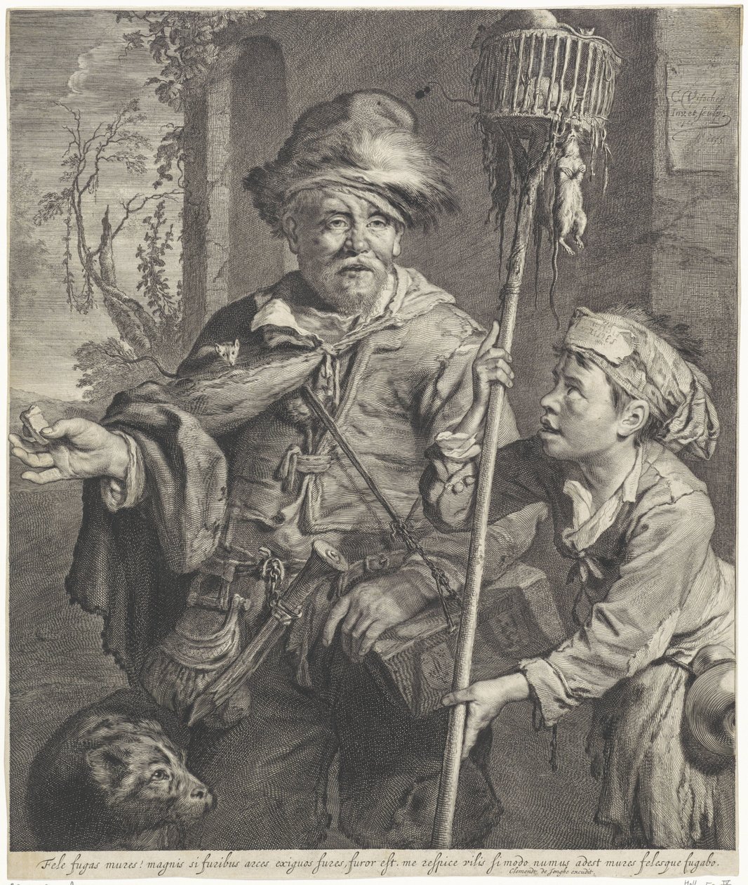 De rattenvanger met zijn knecht door Cornelis Visscher (II)