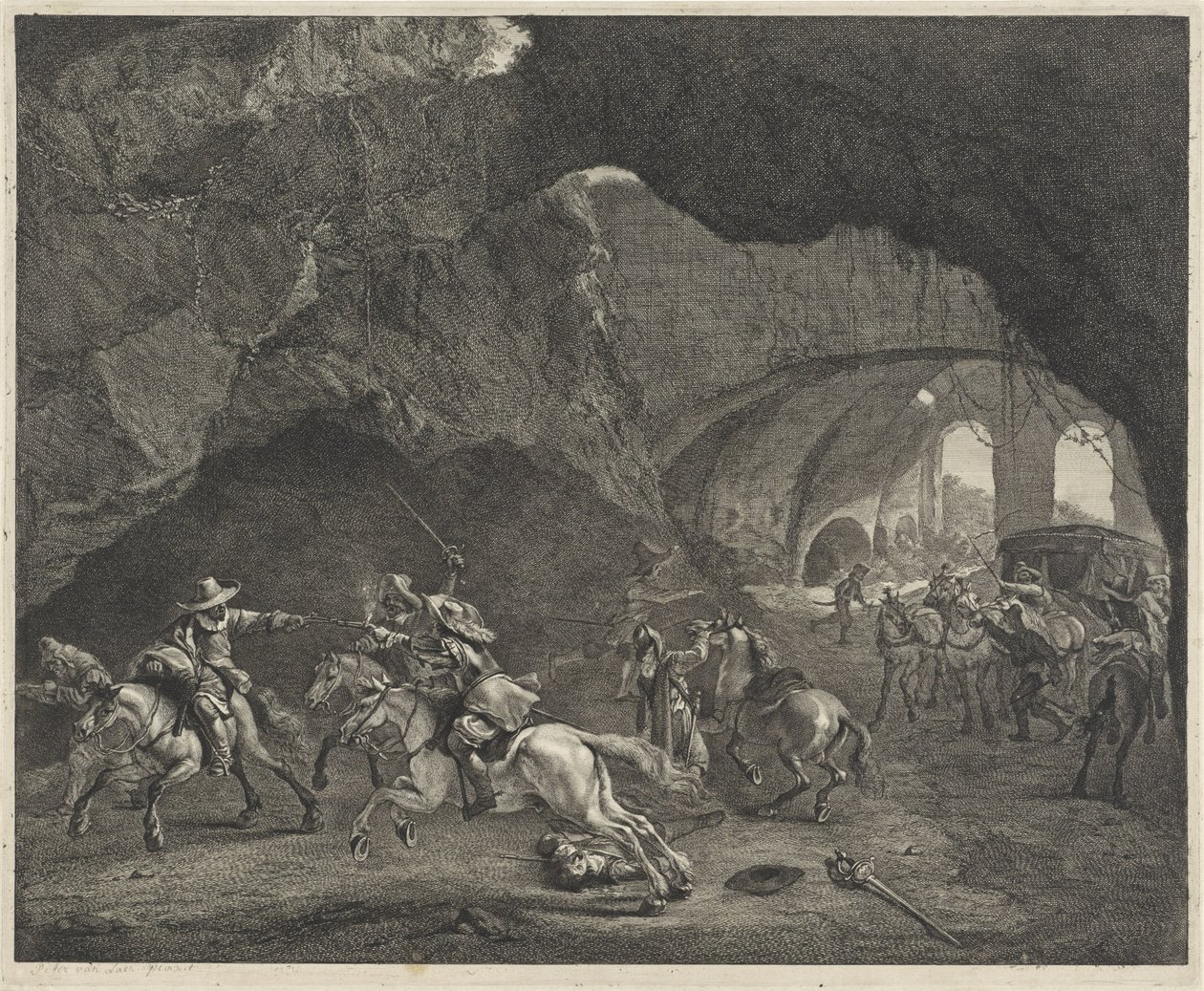 Pistoolschot tijdens een overval door Cornelis Visscher (II)