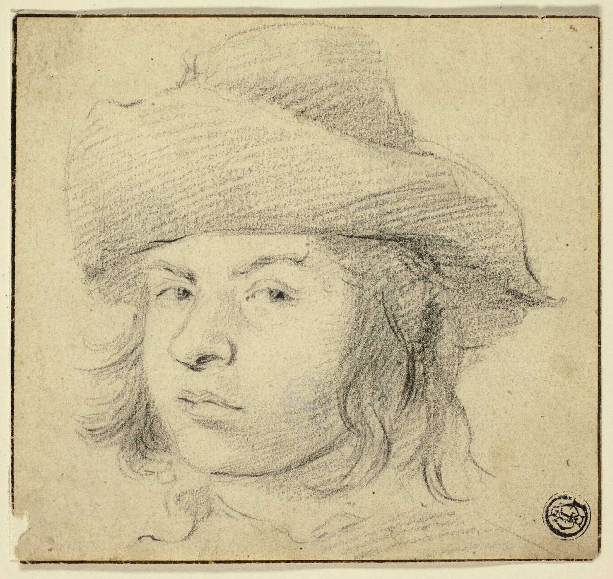 Borstbeeld van jonge man met hoed door Cornelis Visscher