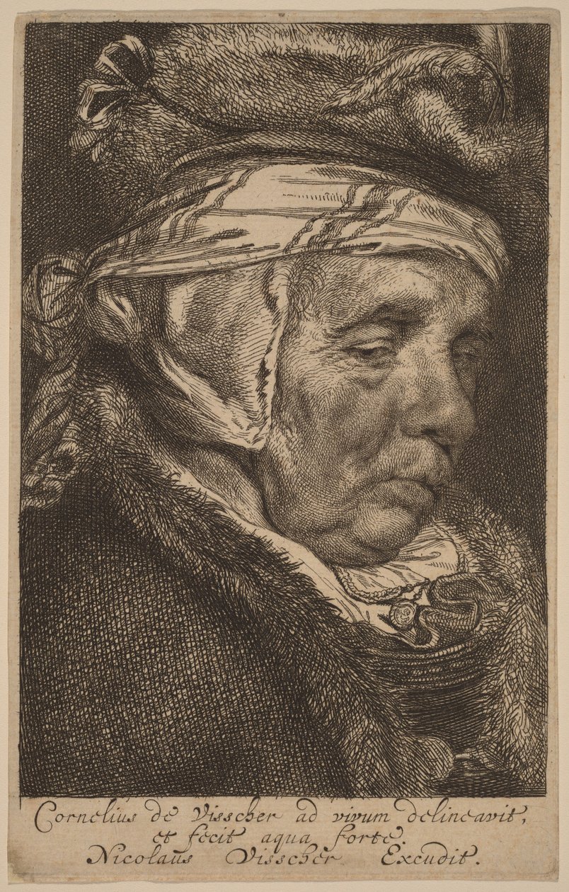 Hoofd van een oude vrouw (Visschers moeder) door Cornelis Visscher
