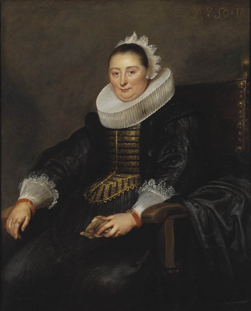 Portret van een vrouw van middelbare leeftijd door Cornelis de Vos