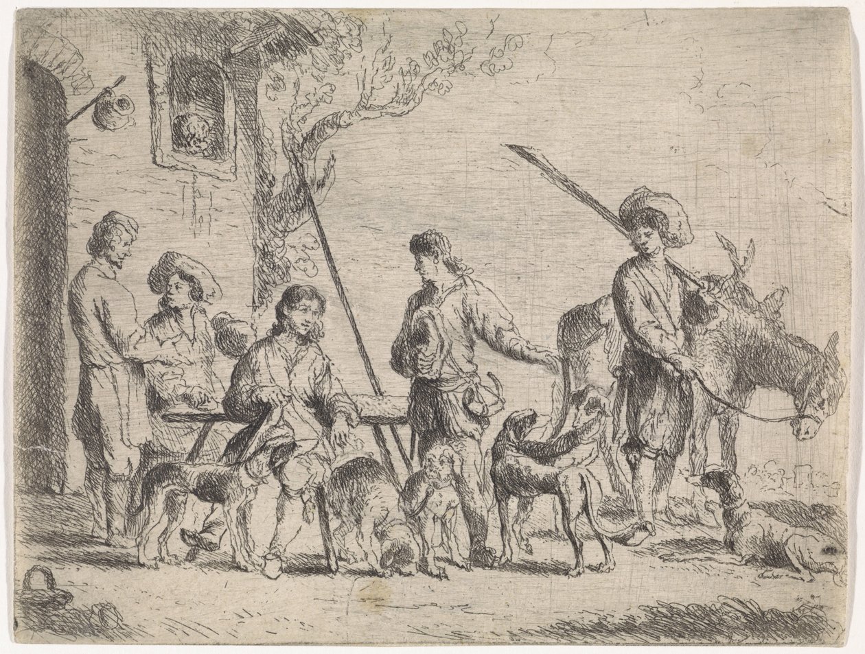 Jagers voor een herberg door Cornelis de Wael