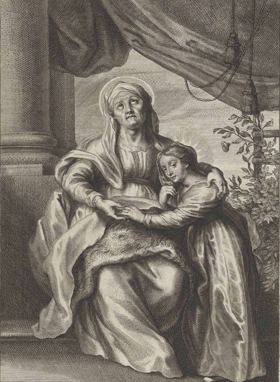 De opvoeding van de Maagd, met Sint Anna zittend op een bank en omhoog kijkend, ca. 1645-78 door Cornelis van Caukercken