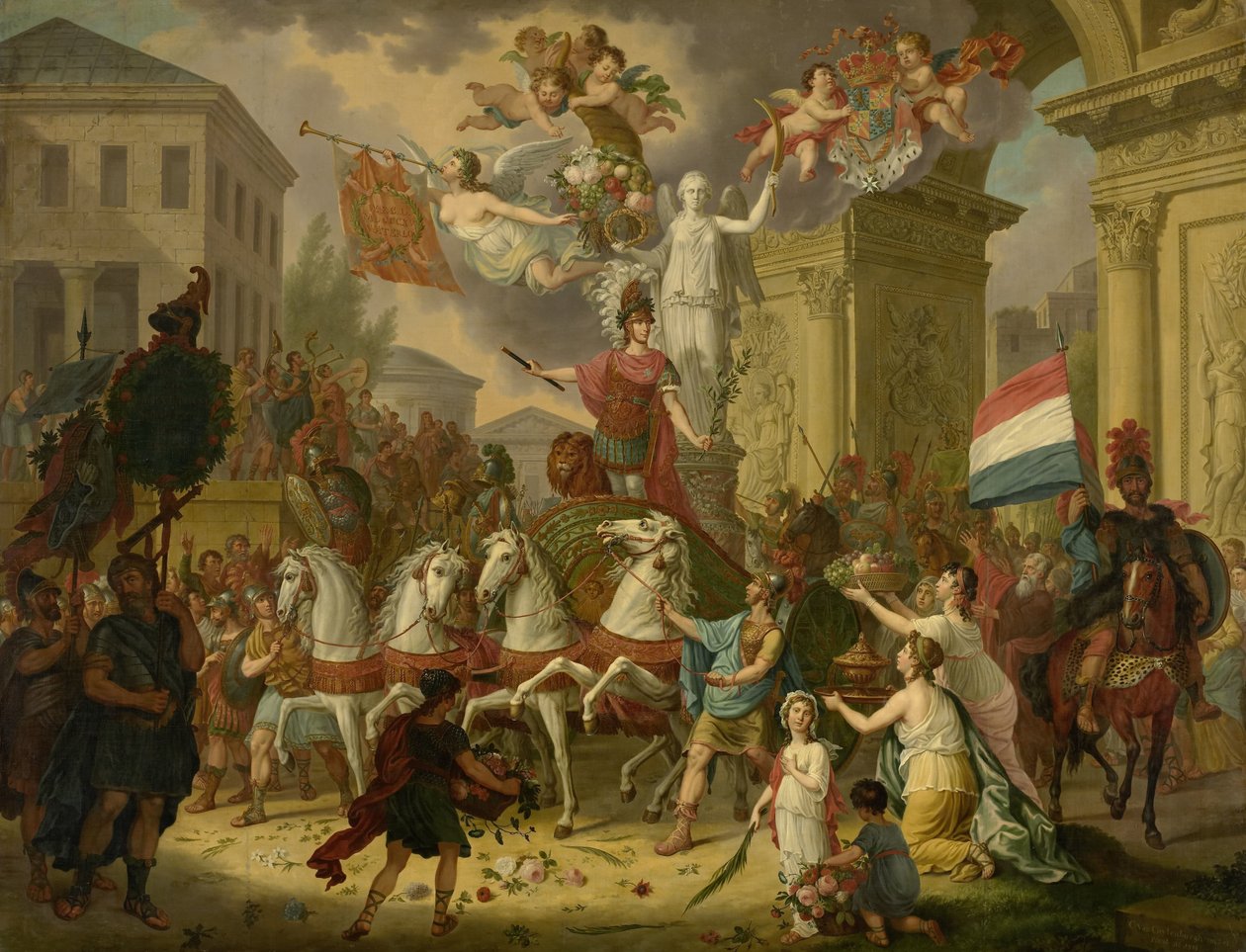 Allegorie van de triomftocht van de Prins van Oranje, de toekomstige koning Willem II, als de held van Waterloo, 1815 door Cornelis van Cuylenburgh (II) (signed by artist)