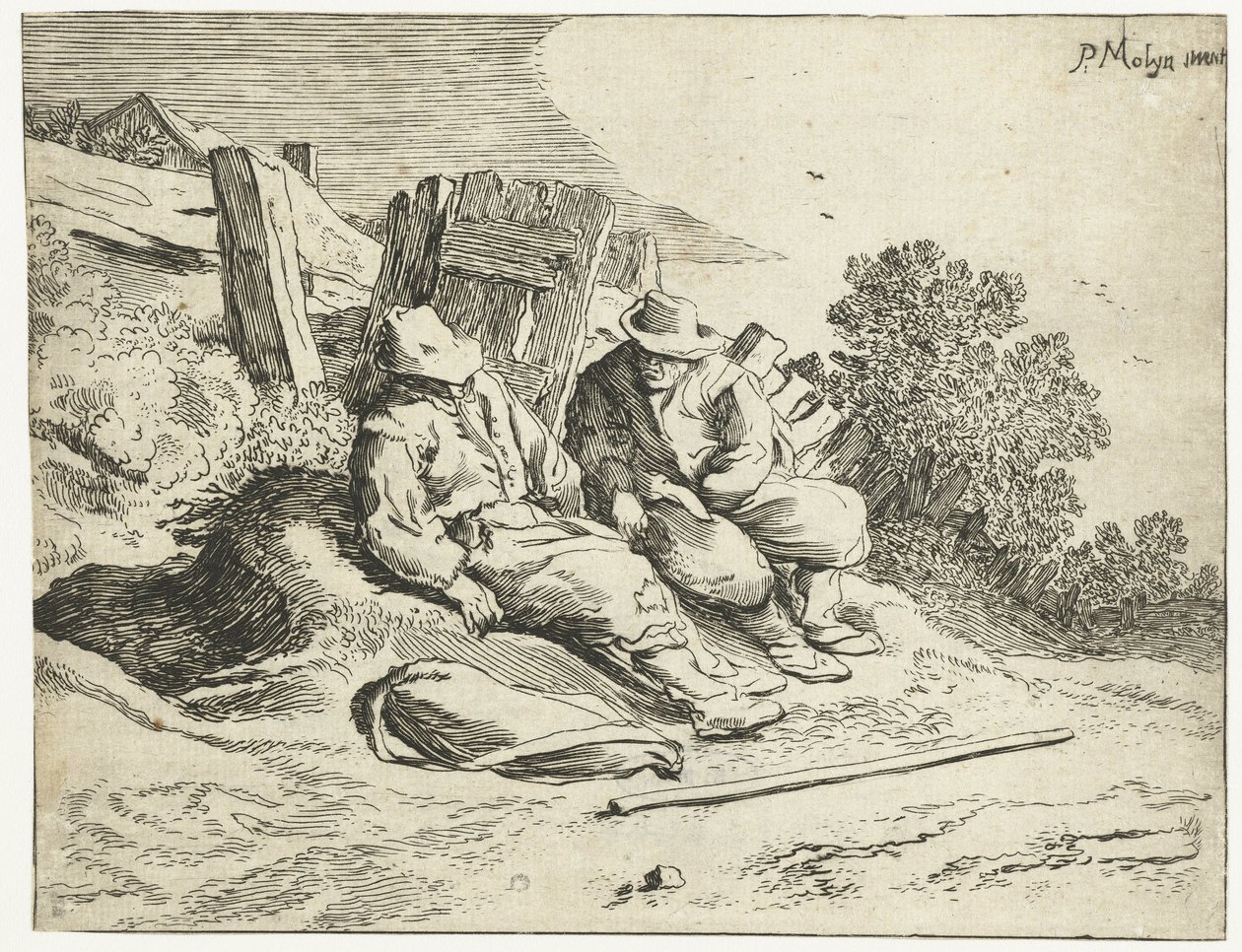 Landlieden langs de kant van de weg door Cornelis van Kittensteyn (attributed to)