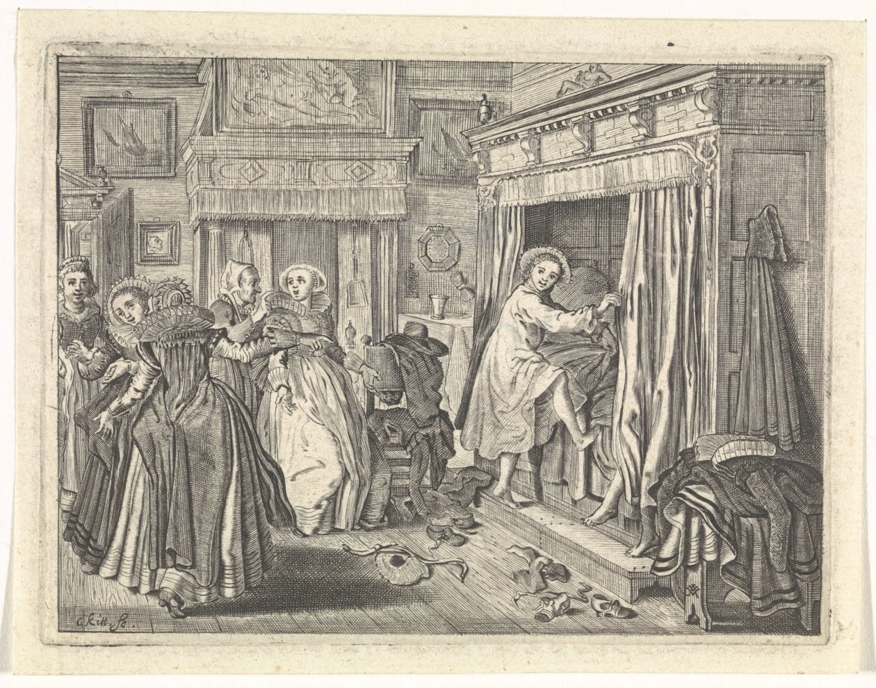 Slaapkamertafereel door Cornelis van Kittensteyn