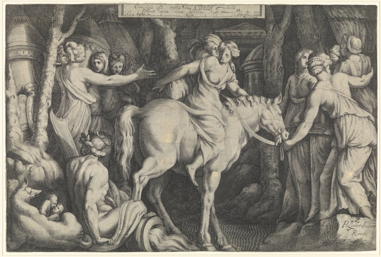 Vlucht van Cloelia over de Tiber door Cornelis van Kittensteyn