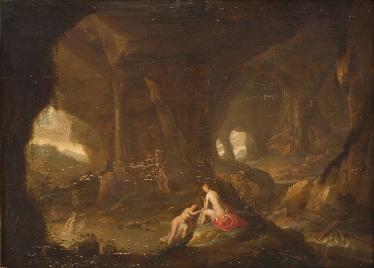 Badenymfen in een Landschap door Cornelis van Poelenburch