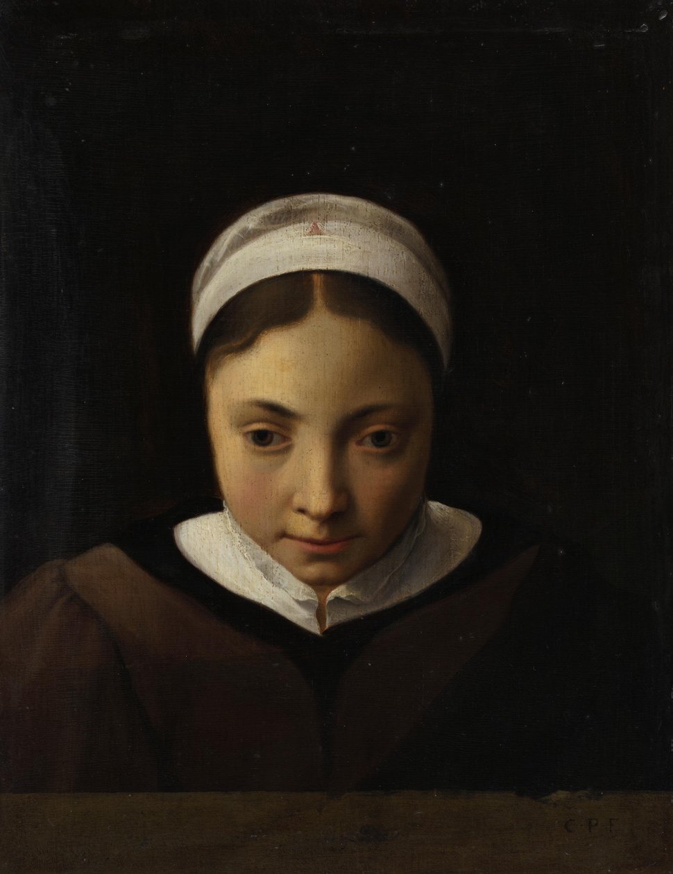 Busteportret van een jong meisje door Cornelis van Poelenburch