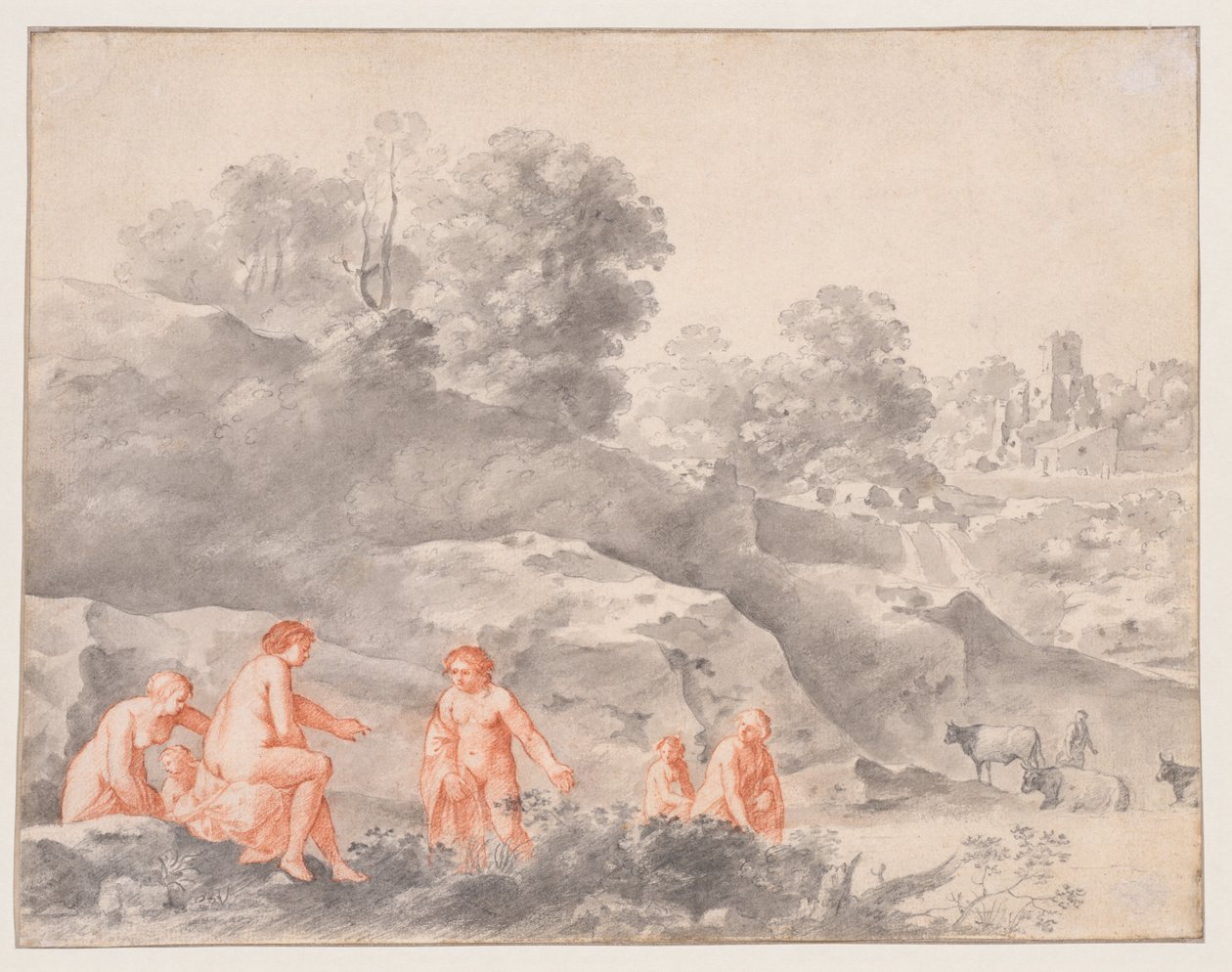 Naakten in een Landschap (mogelijk Diana en Callisto) door Cornelis van Poelenburch
