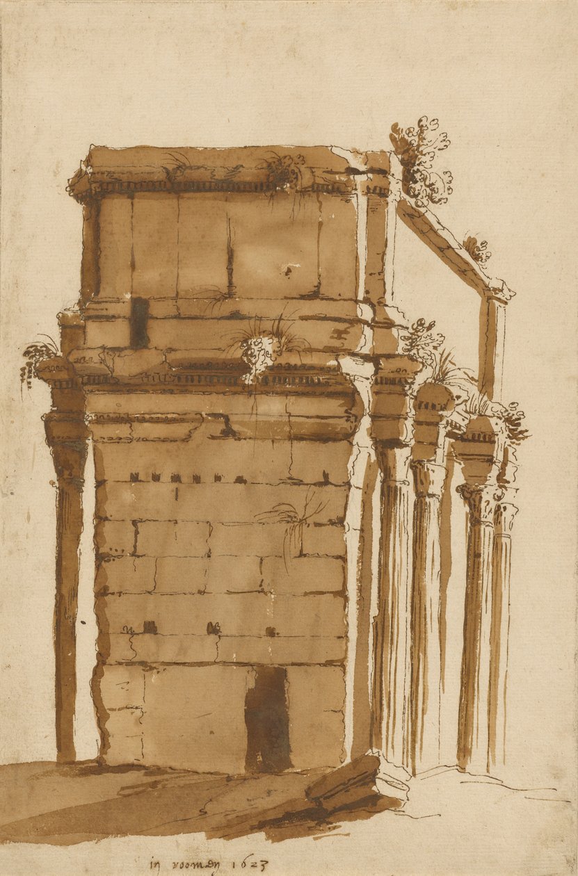 De boog van Septimius Severus, Rome door Cornelis van Poelenburgh