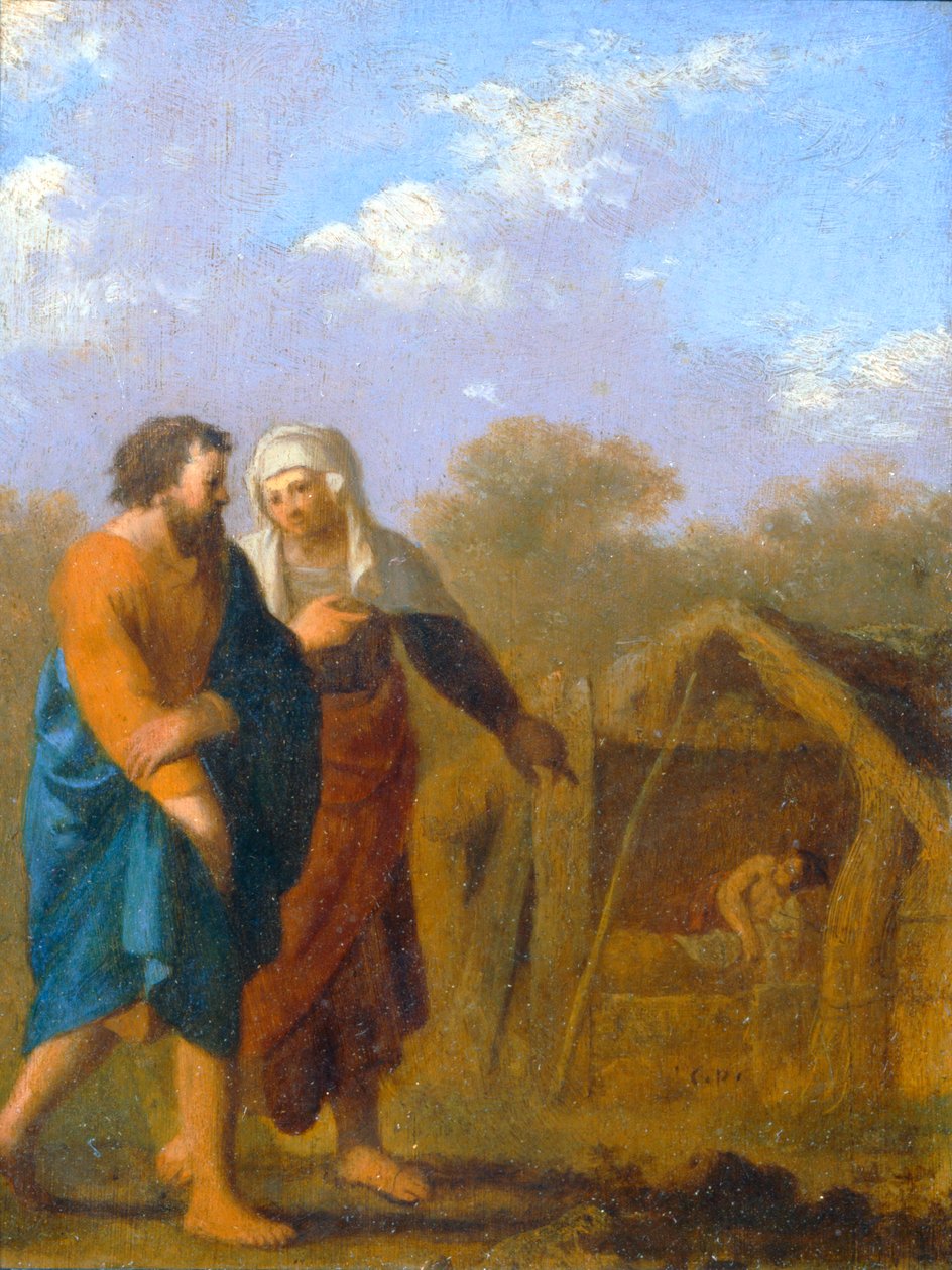 Sarah vraagt Abraham om Hagar als zijn tweede vrouw te nemen ... door Cornelis van Poelenburgh or Poelenburch