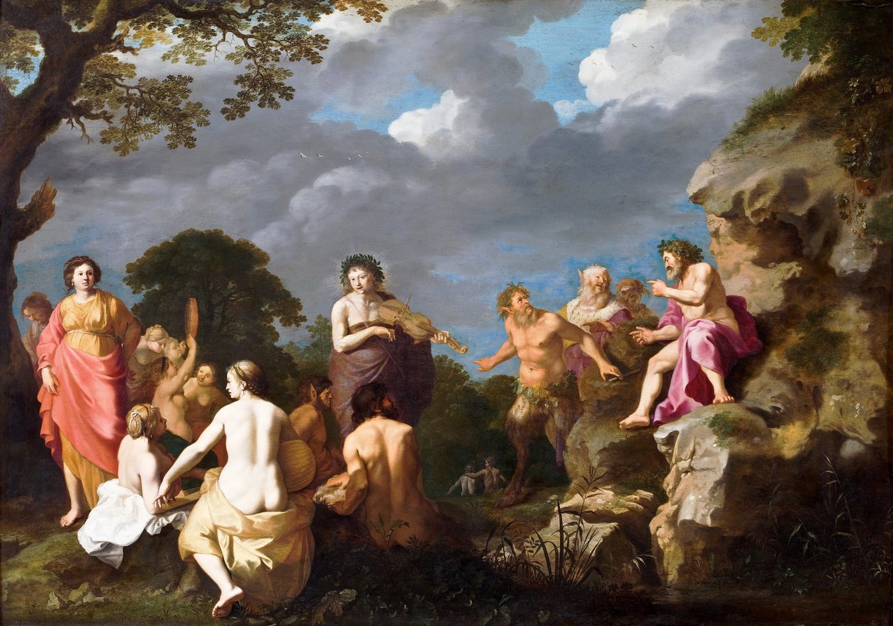 De Muzikale Wedstrijd tussen Apollo en Marsyas door Cornelis van Poelenburgh or Poelenburch