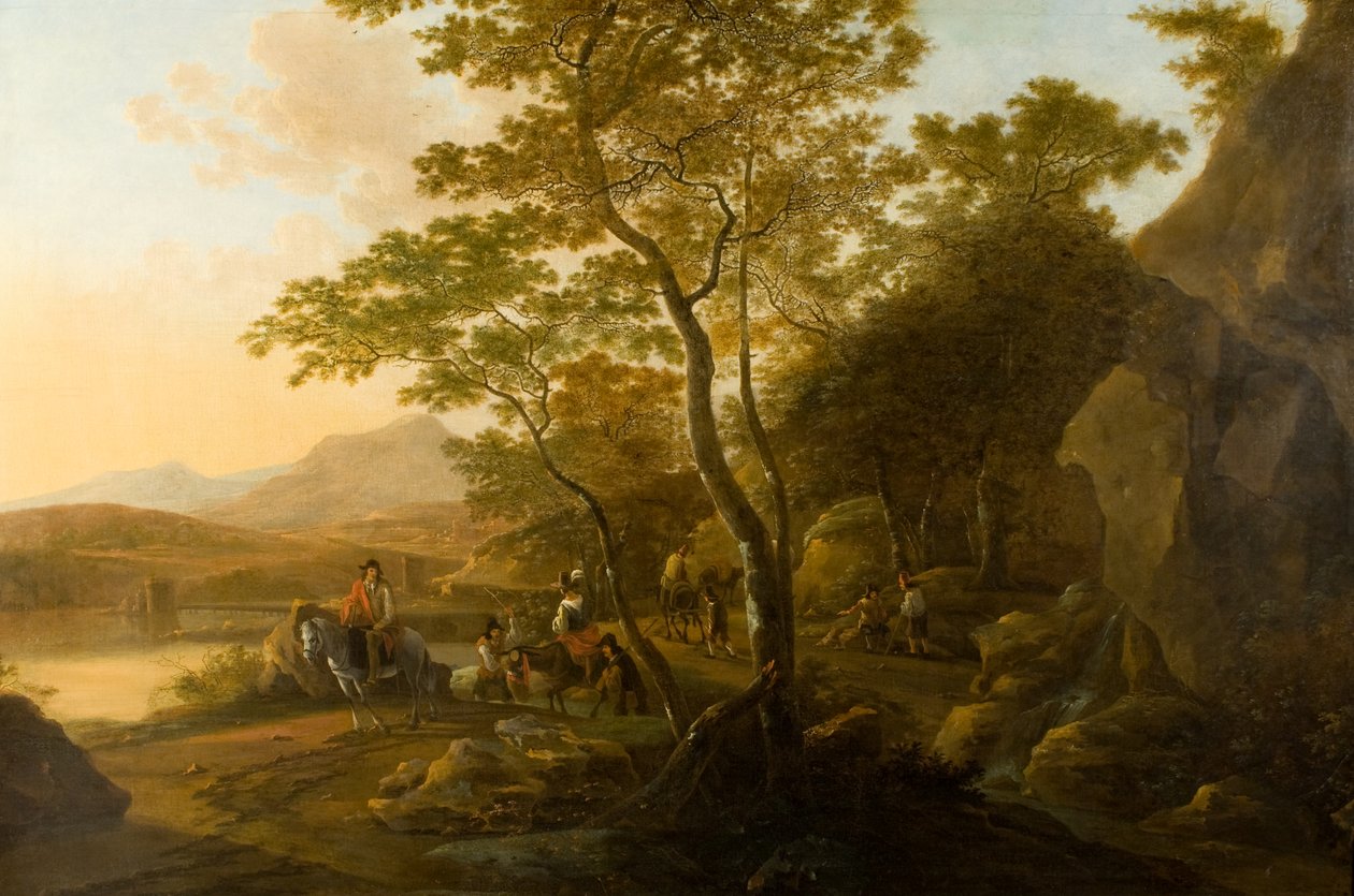 Landschap met figuren, c.1655-1710 door Cornelis van Swanenburgh