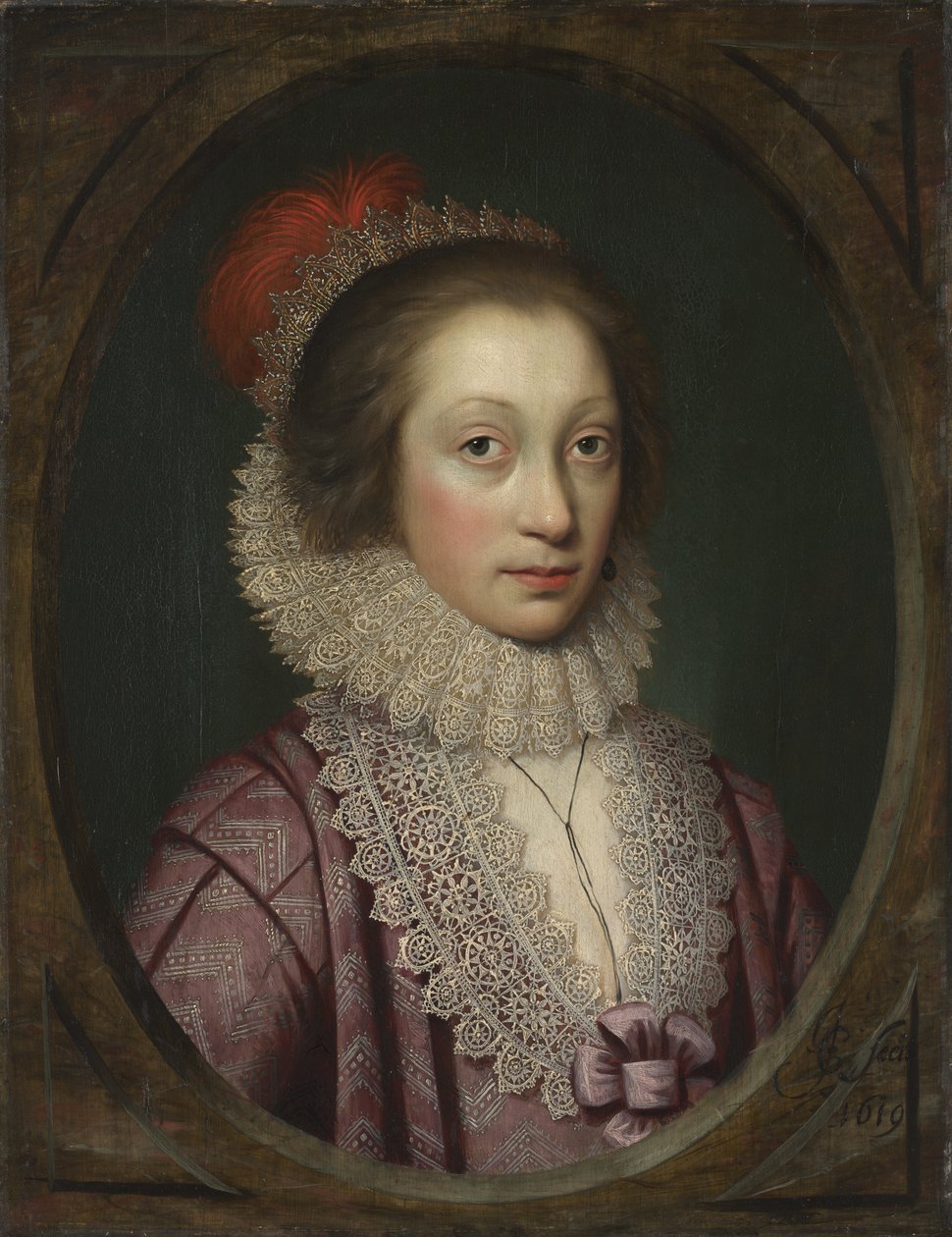 Portret van een vrouw, mogelijk Elizabeth Boothby, 1619 door Cornelius Janssen van Ceulen