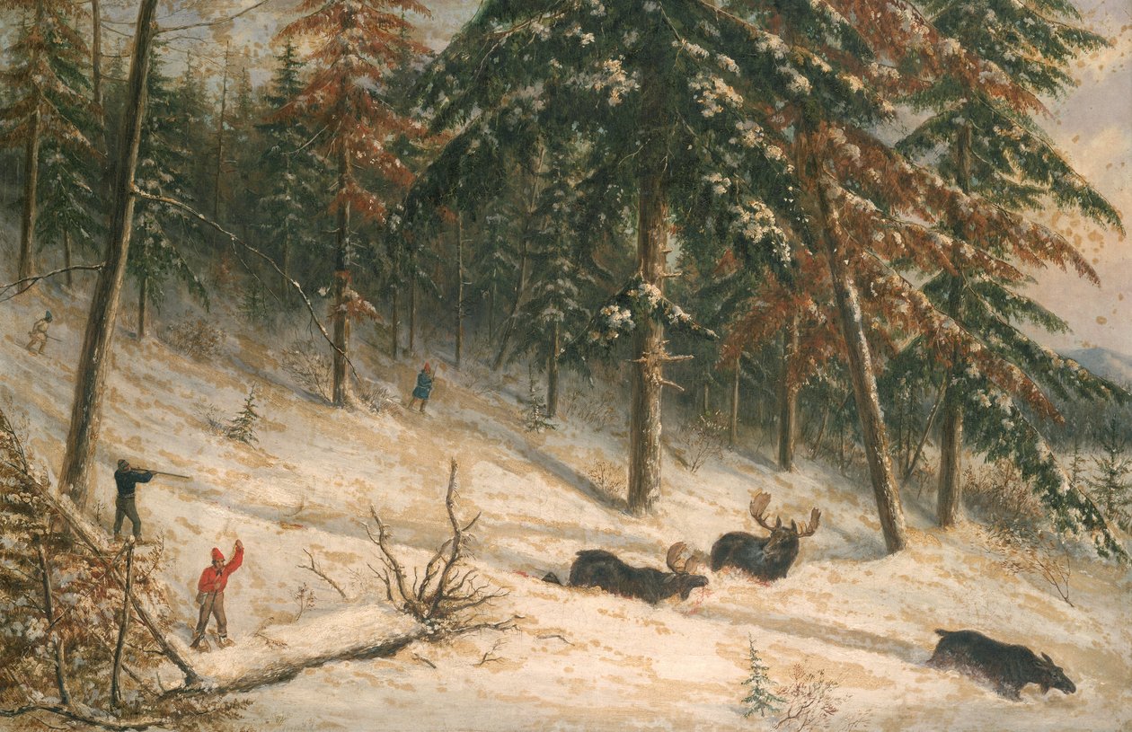 Op elanden jagen door Cornelius Krieghoff