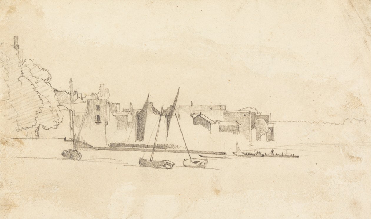 Kleine boten in de haven door Cornelius Varley