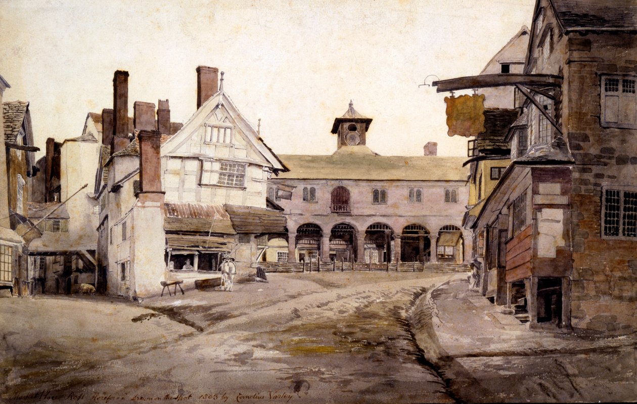De Markt, Ross, Hertfordshire, 1803 door Cornelius Varley