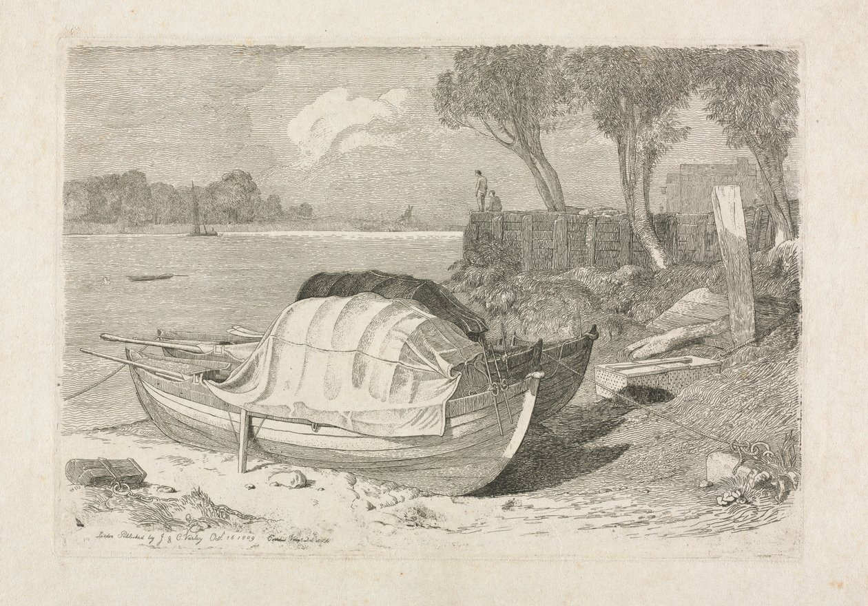Twee Gestrande Vissersboten, 1809 door Cornelius Varley