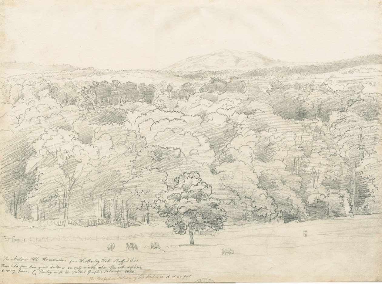 Wrottesley Hall - Uitzicht op de Malvern Hills door Cornelius Varley