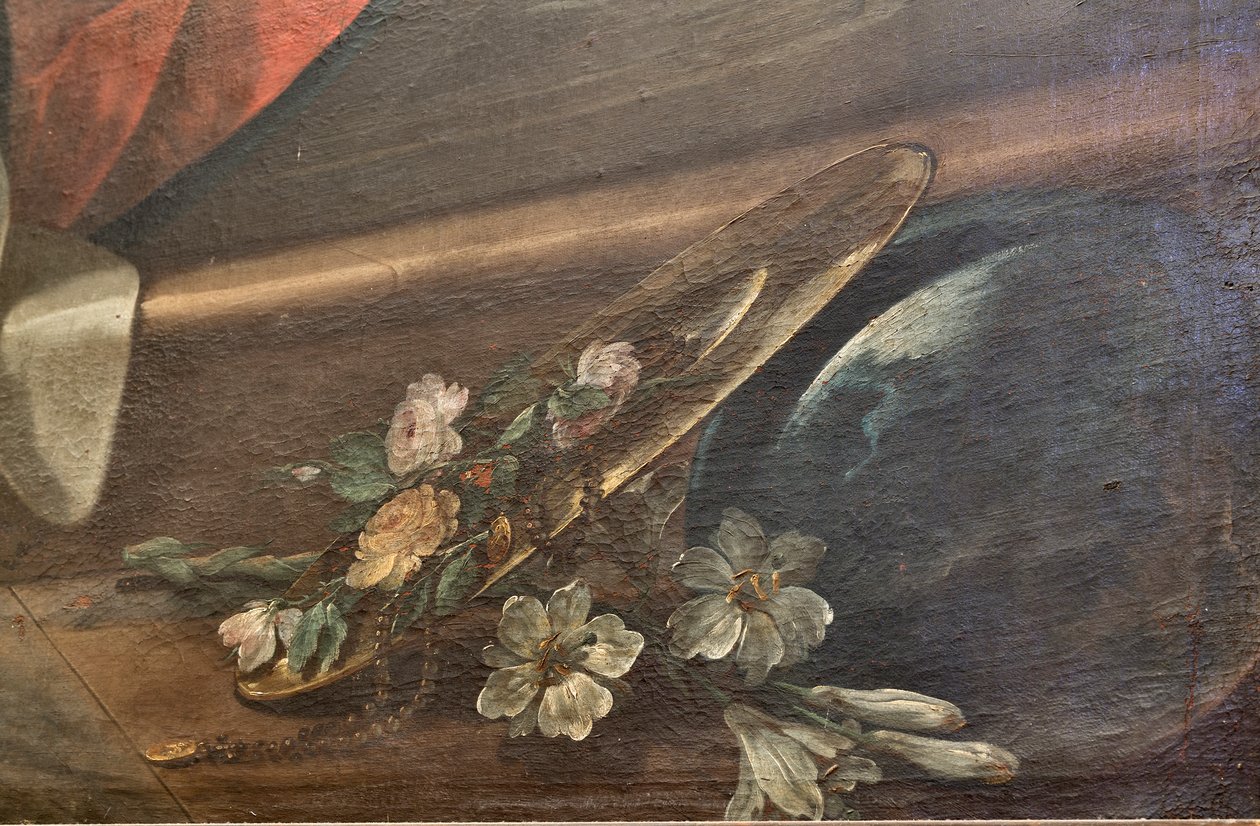 Kerk van de SS Salvatore, interieur, Altaar van de Rozenkrans, Onze-Lieve-Vrouw van de Rozenkrans, Canvas door Corrado Giaquinto (1703-1766), detail, Poggiardo, Lecce, Puglia (foto) door Corrado Giaquinto