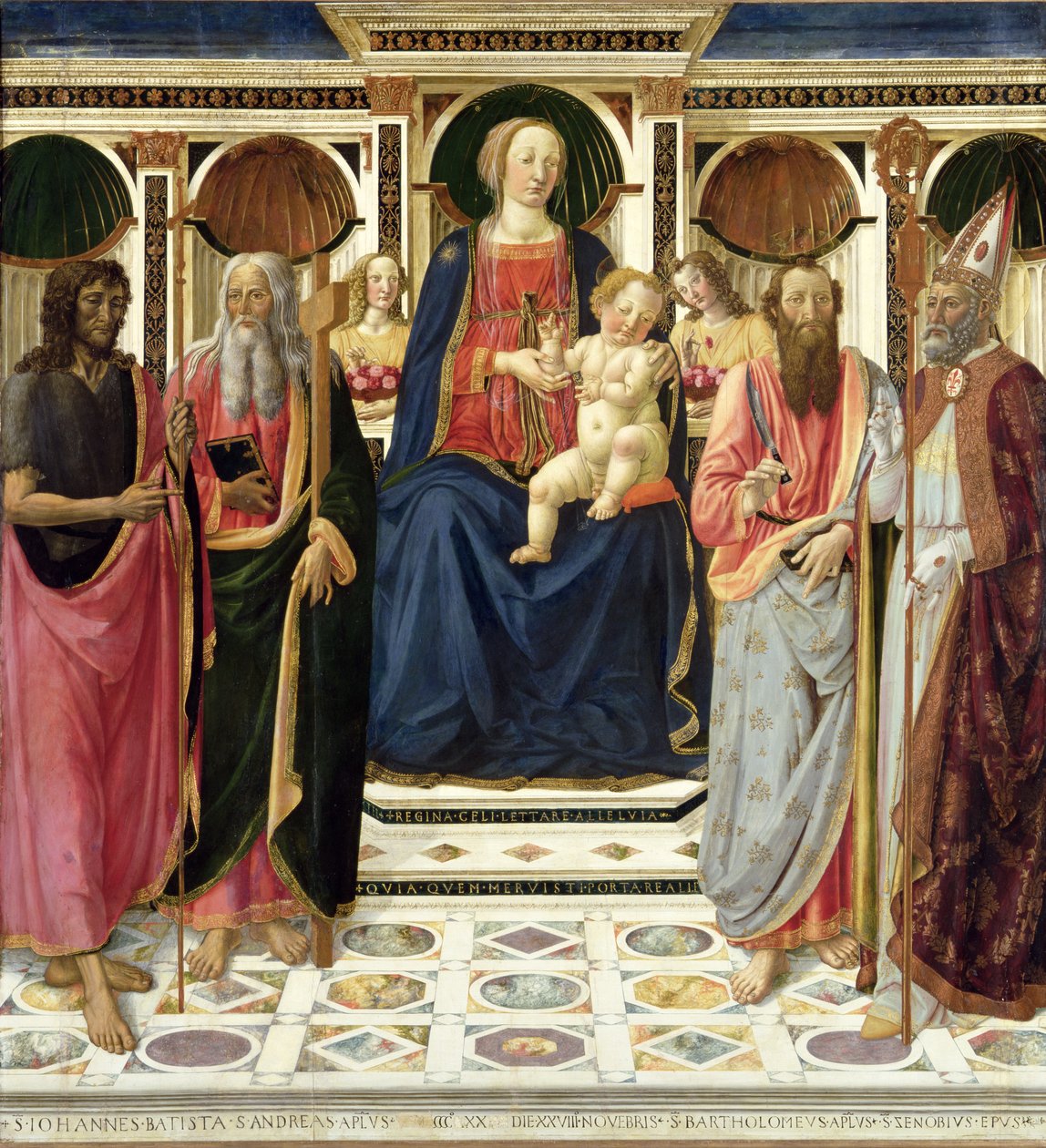 Maagd en Kind met Johannes de Doper, Andreas, Bartholomeus en Zenobius door Cosimo Rosselli