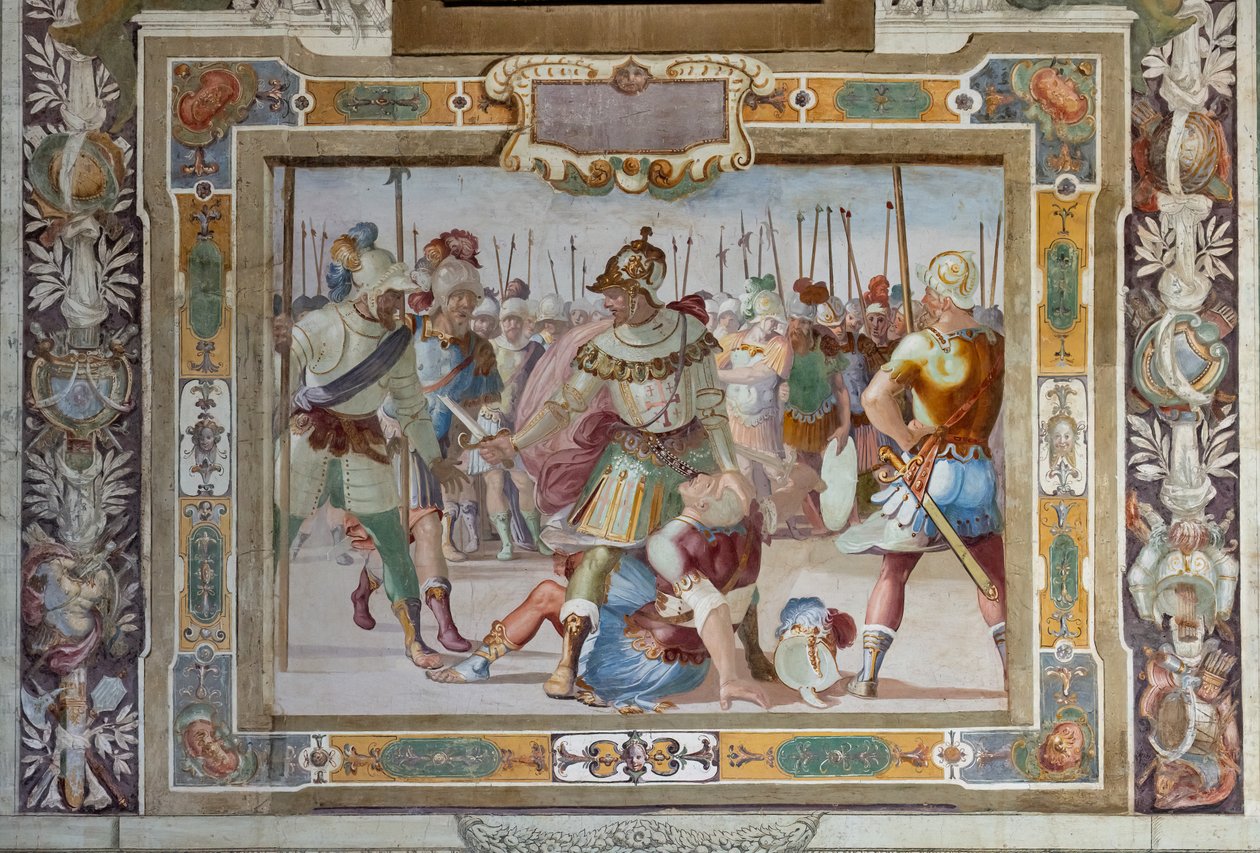 Gevechtsscène, uit de Akten van Godfried van Bouillon bij de inname van Jeruzalem, ca.1589-94 (fresco) door Cosimo Daddi