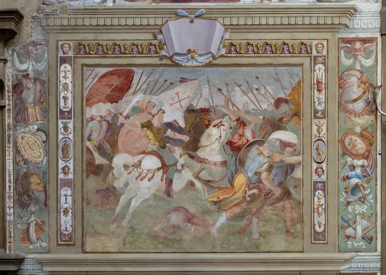 Gevechtsscène, uit de Akten van Godfried van Bouillon bij de inname van Jeruzalem, ca.1589-94 (fresco) door Cosimo Daddi