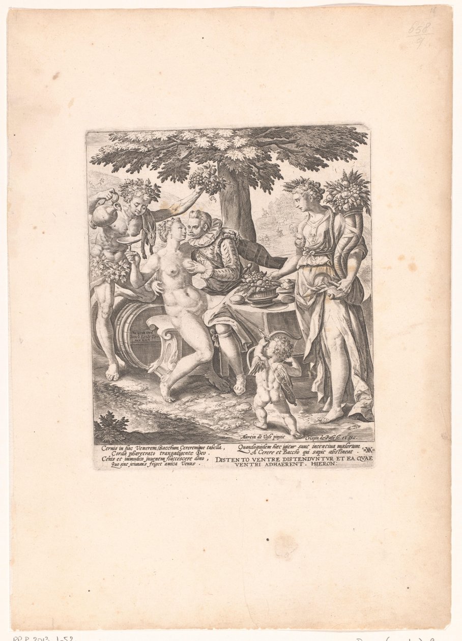 Man in gezelschap van Venus, Ceres en Bacchus door Crispijn van de Passe (I)