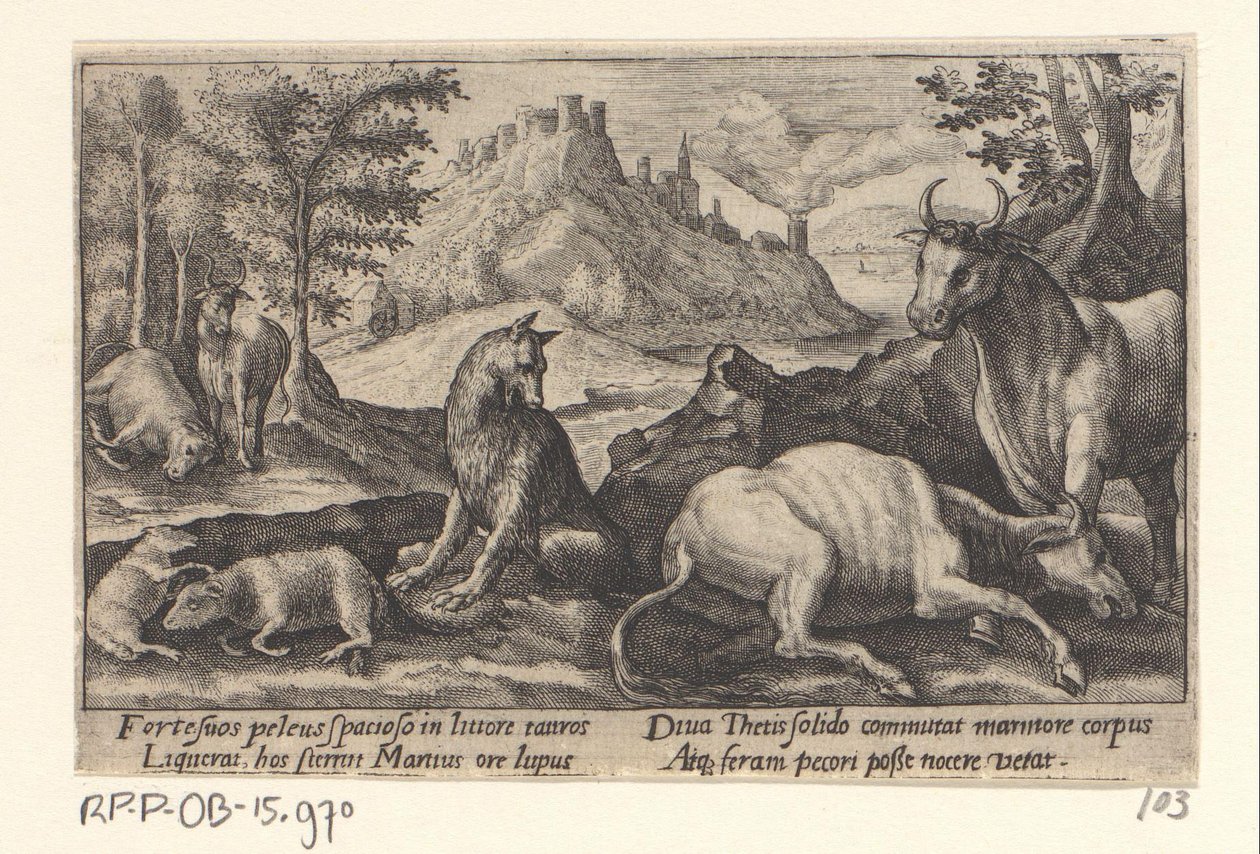 Psamathe verandert de wolf in marmer door Crispijn van de Passe (I)