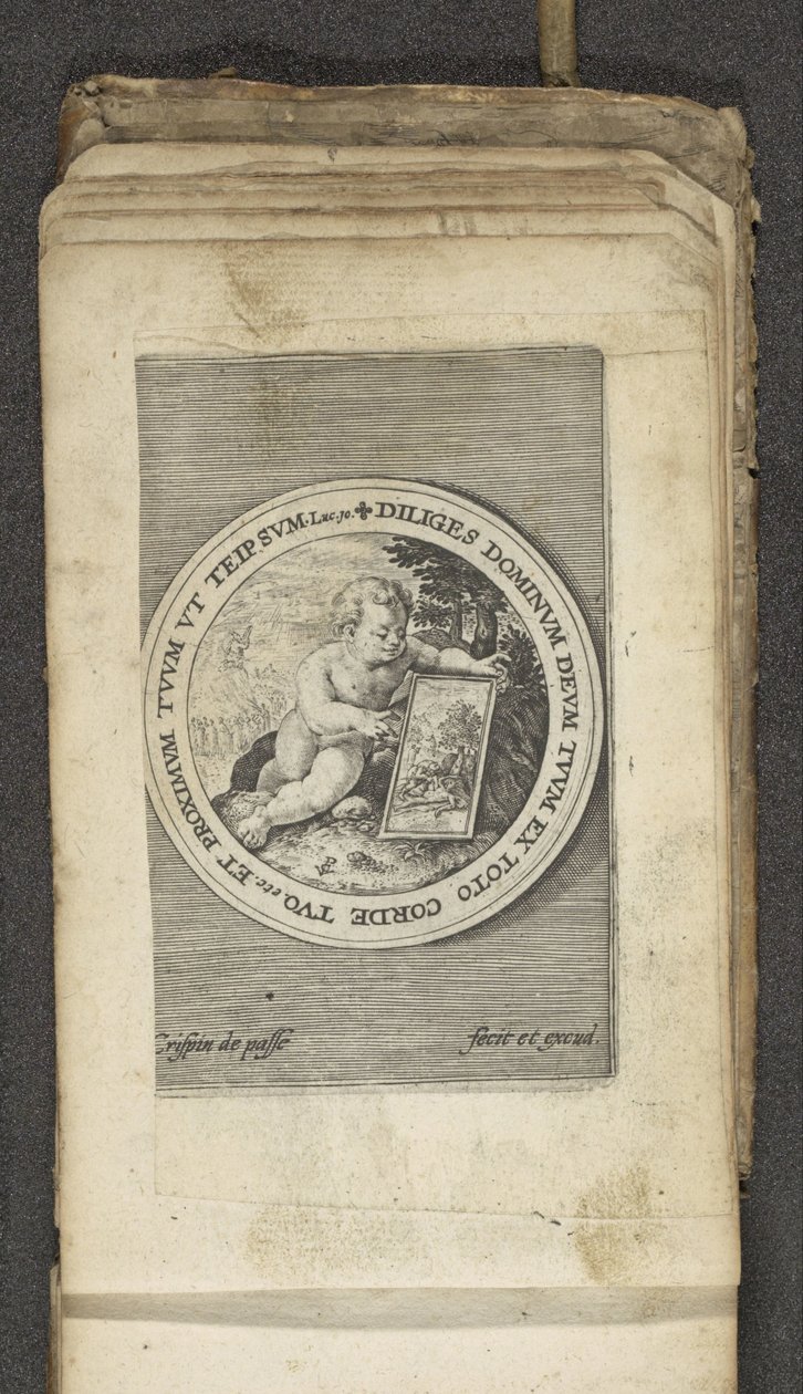Putto met tablet door Crispijn van de Passe (I)