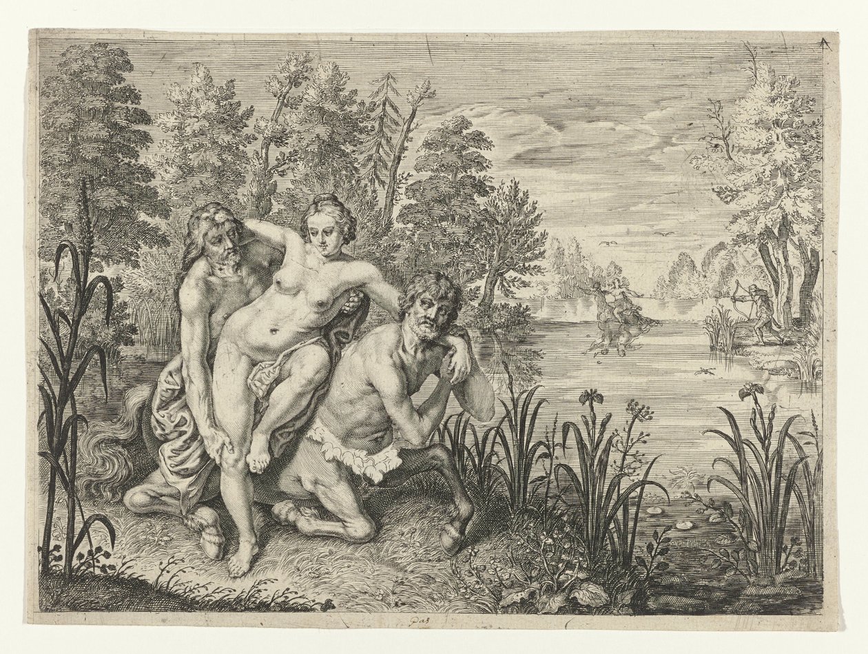 Nessus zet Deïanira de rivier over (Metamorfosen van Ovidius) door Crispijn van de Passe (II) (possibly)